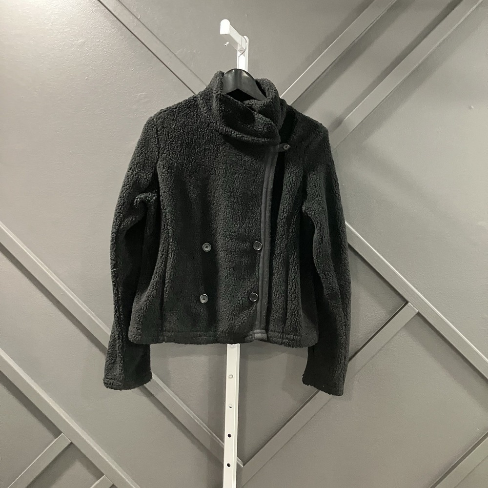 James Perse Standard Black Sherpa Fleece Jacket Snap Front Women's Size Large